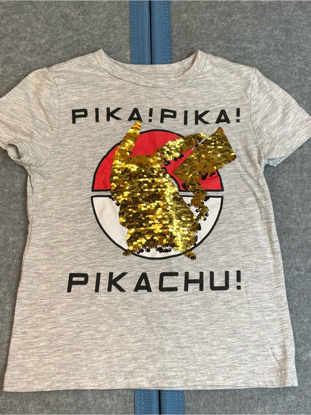 Pokemon Pikachu Sequin Flip Kids T-Shirt - Gray with Gold Sequin Girl XS 4/5